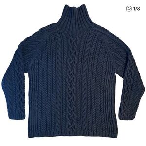 Fisherman Sweater Drifter Cable Turtleneck Heavy Lands’ End Black Women’s Large